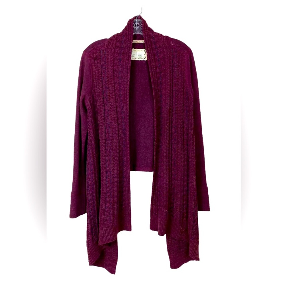 Anthropologie Saturday Sunday Women's Maroon Knit Open Front Cardigan Sweater L